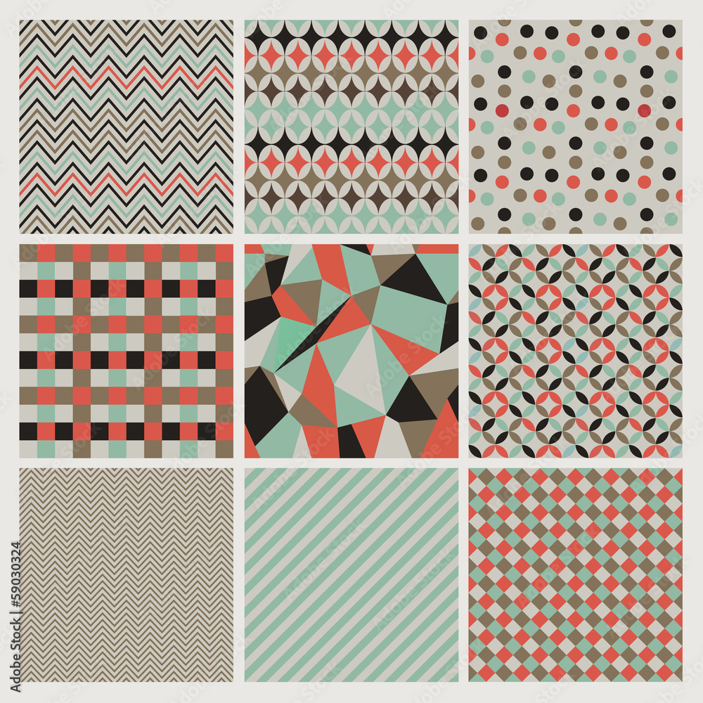 Plakat Seamless geometric hipster background set. Patterns Vector