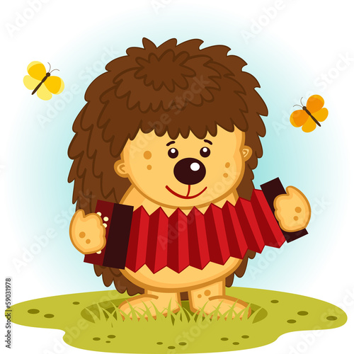 hedgehog with accordion - vector  illustration