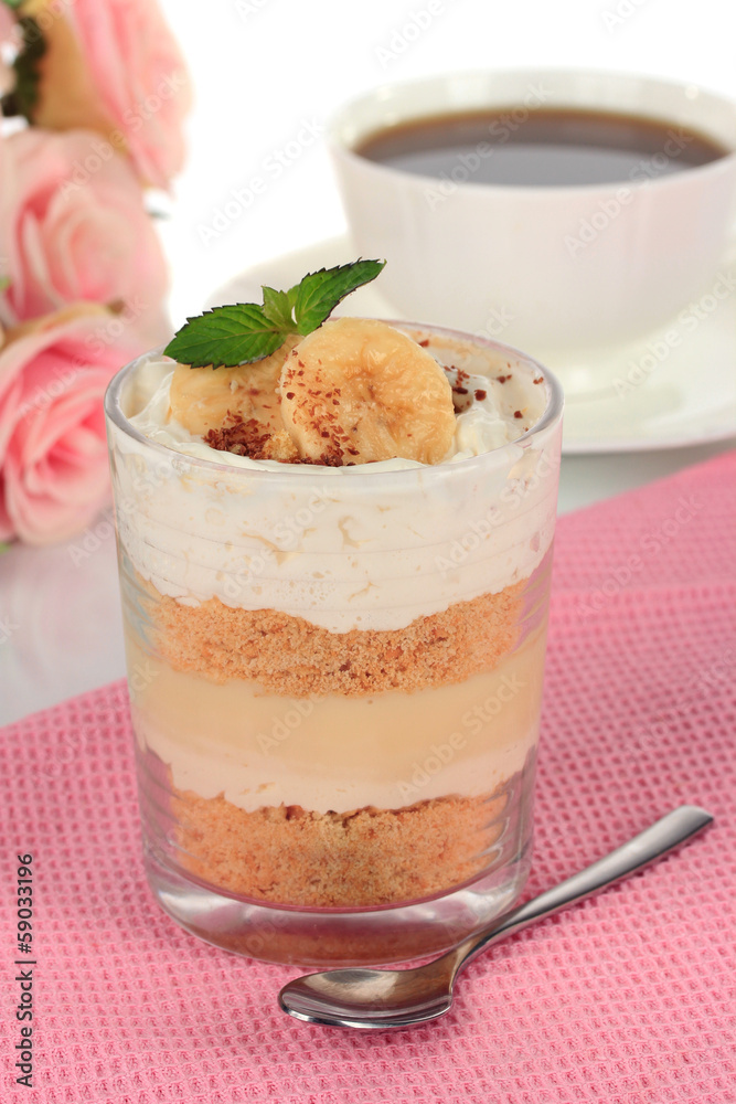 Delicious dessert with banana and caramel Delicious dessert with banana and caramel