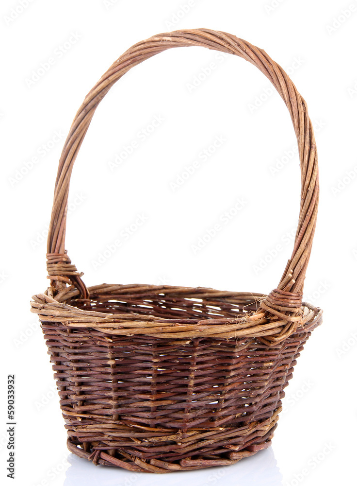 Empty wicker basket, isolated on white