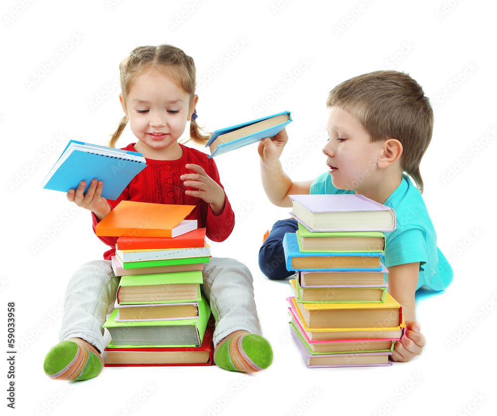 Little children with books isolated on white Little children with books isolated on white