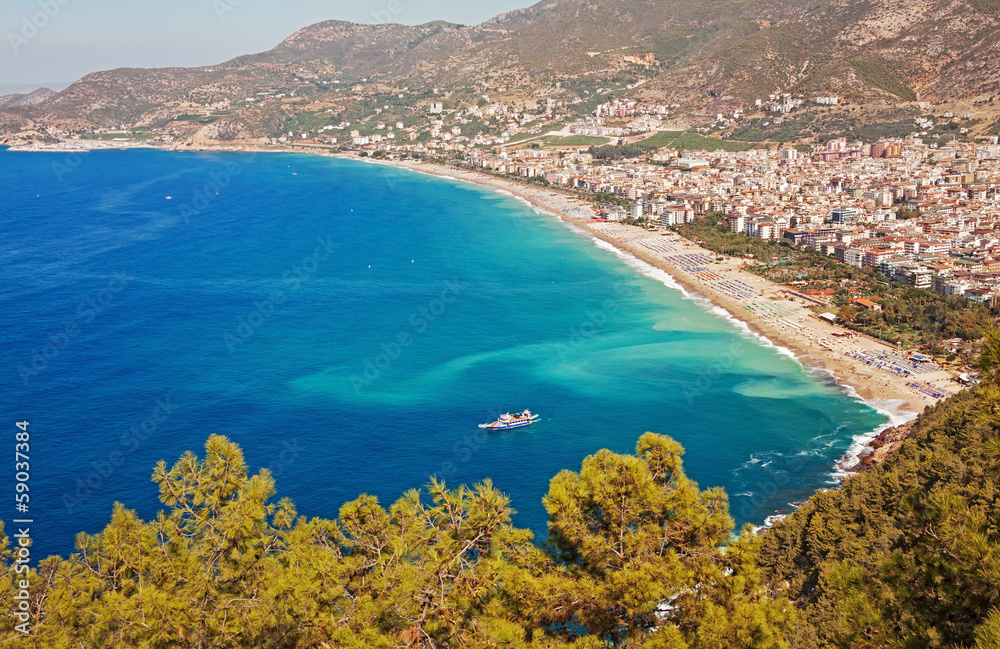 View of Kleopatra beach in Alanya, Turkey.