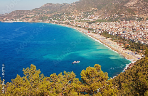 Fototapeta Naklejka Na Ścianę i Meble -  View of Kleopatra beach in Alanya, Turkey.