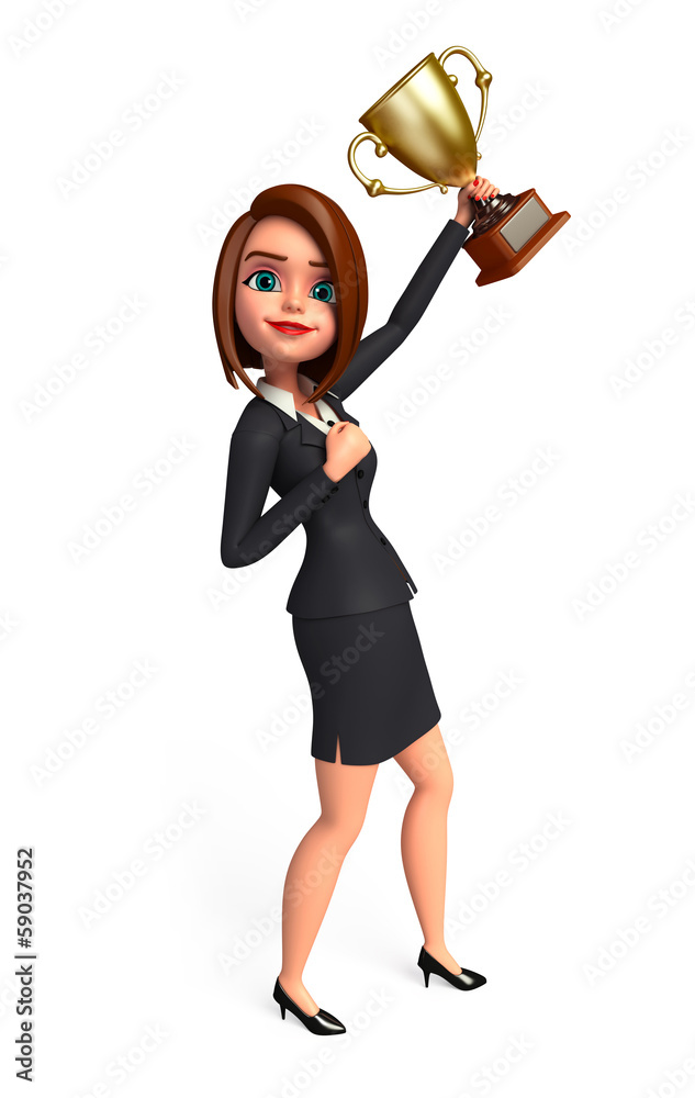 Young business woman with win cup Young business woman with win cup