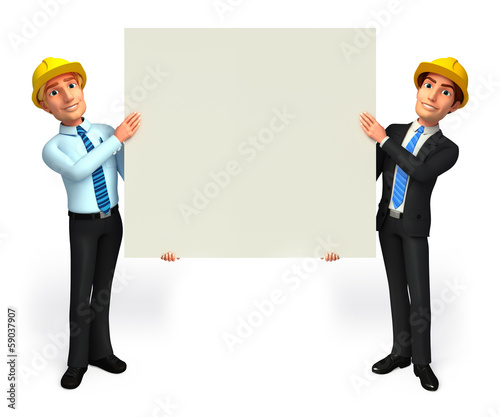 Young business man and service man with sign