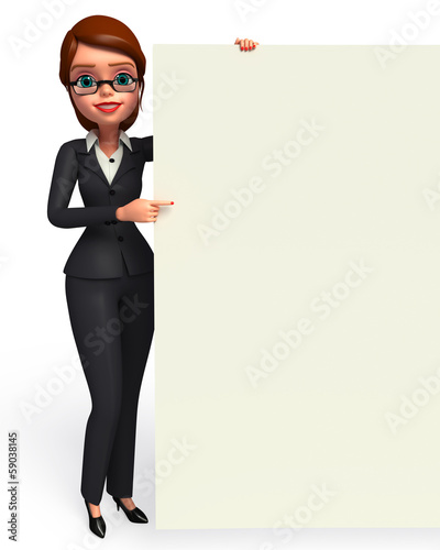 Young business woman with sign