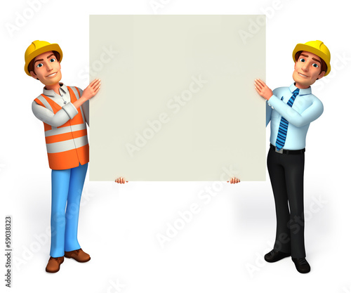 worker and service man with sign