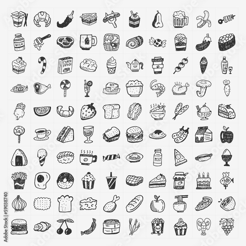 doodle food icons set
