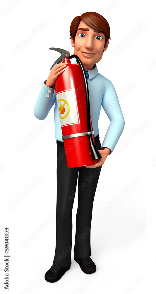 Service man with fire extinguisher Service man with fire extinguisher