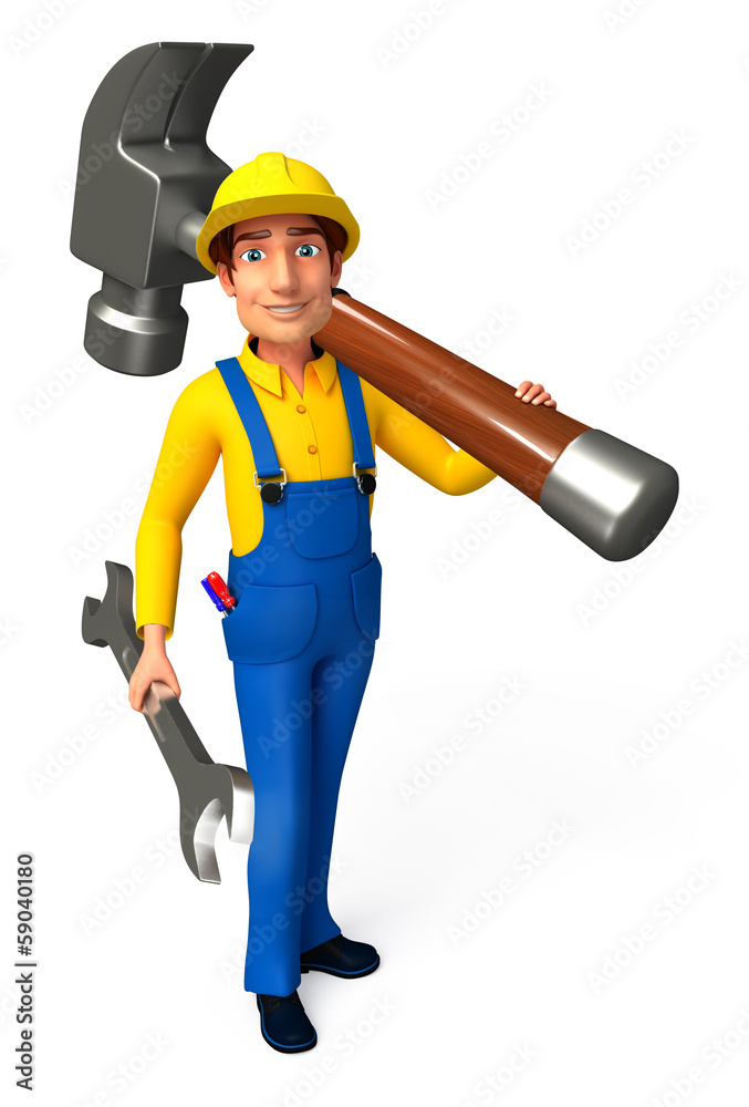Plumber with big hammer & wrench Plumber with big hammer & wrench