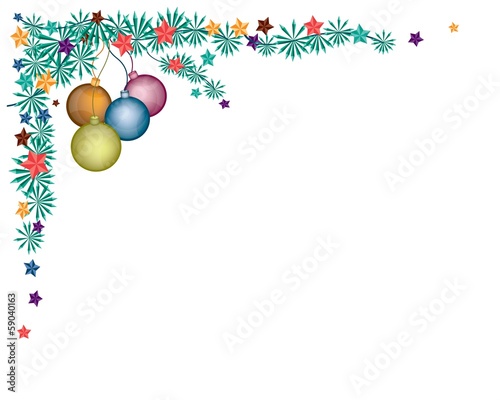 Four Christmas Balls Decoration on Fir Twigs Corner
