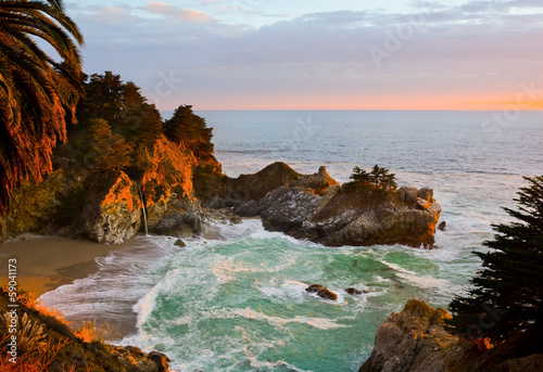 McWay Falls in Big Sur at sunset, California photo