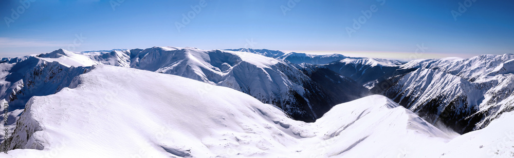 panorama over mountain ridges in winter