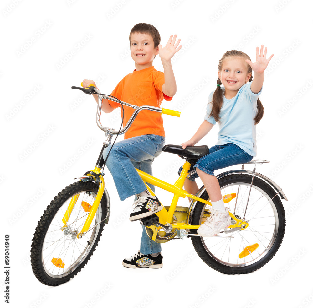 boy and girl on bicycle isolated