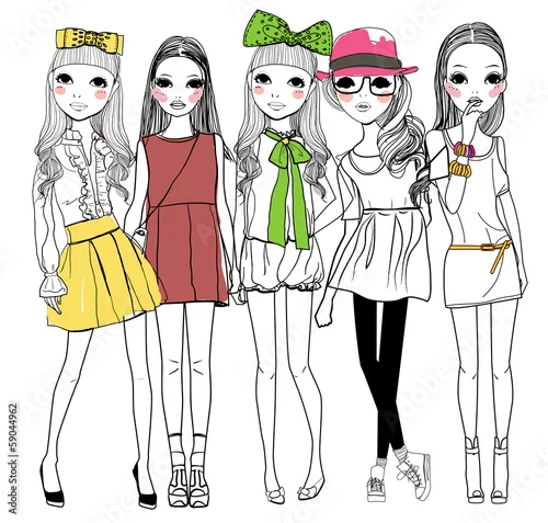 Naklejka na ścianę Pięć modnych dziewczyn