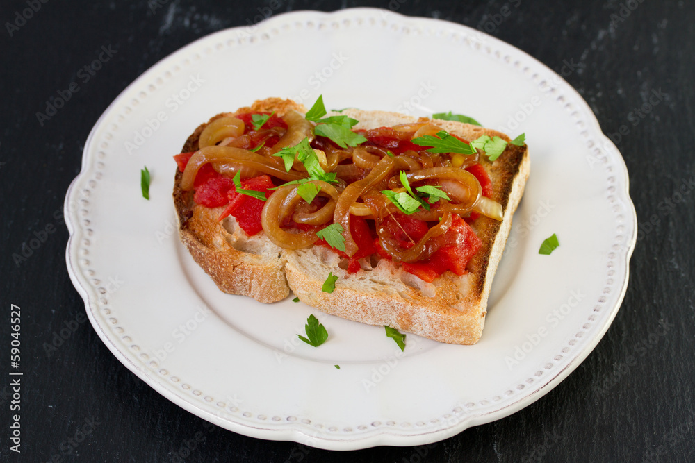 toast with vegetables on plate