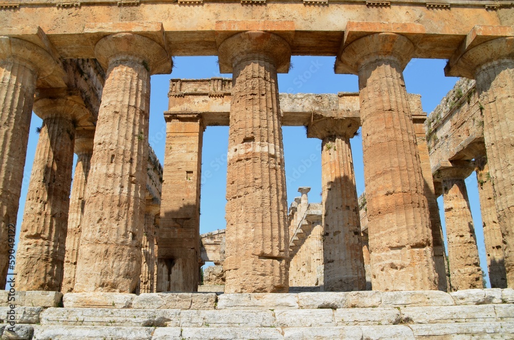 Ancient Temple Greek Ruins Acropolis - Paestum Italy Ancient Temple Greek Ruins Acropolis - Paestum Italy