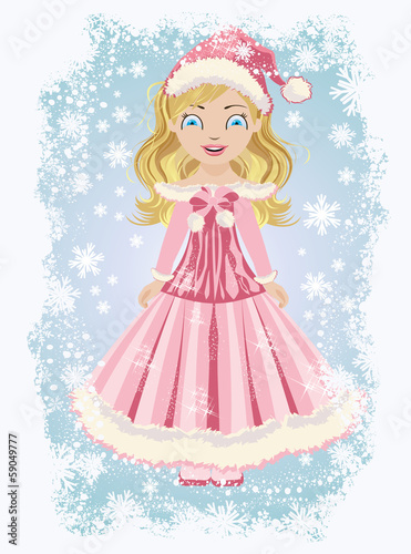Cute little Santa girl, vector illustration