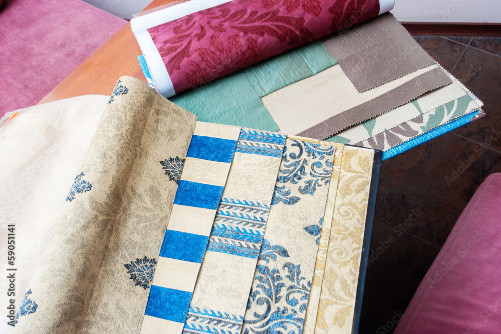 Wallpaper and fabric swatches sample book Stock Photo | Adobe Stock