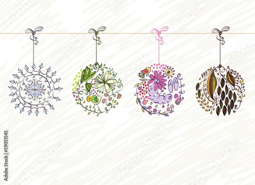 set of floral four seasons illustration .