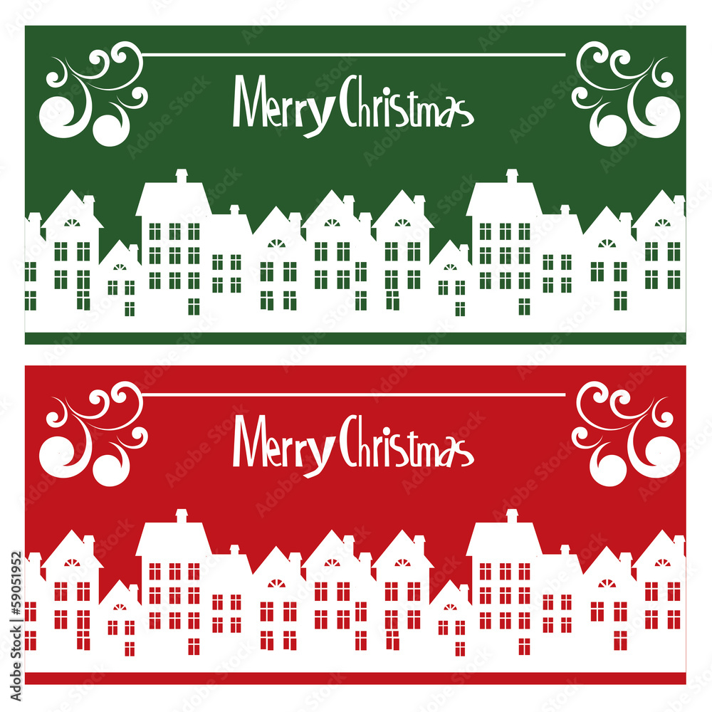 Vector Merry Christmas card with town