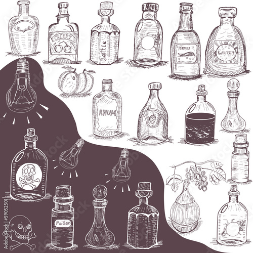 hand drawn bottles