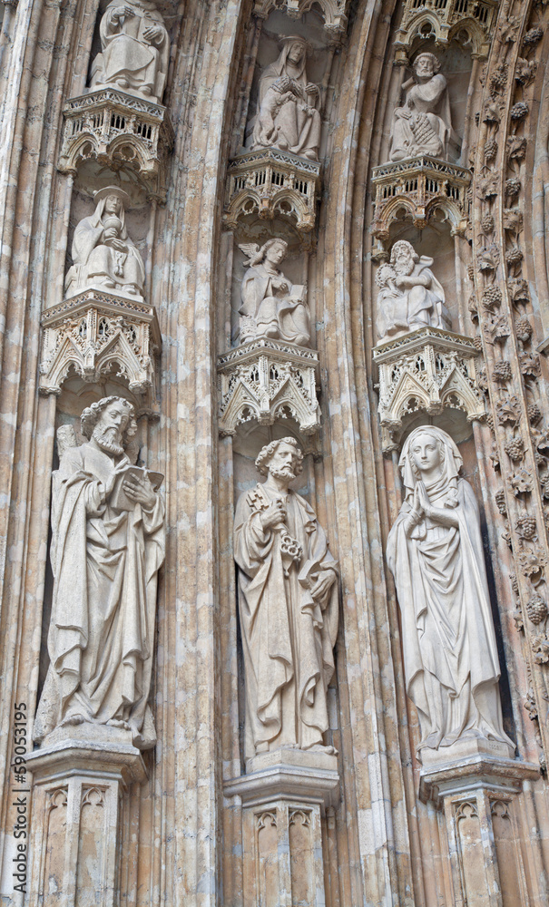 Brussels - Detail from main portal of Notre Dame du Sablon
