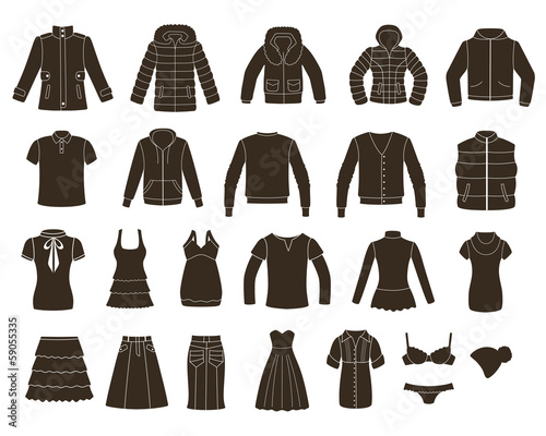 Set of women's and men's clothing.