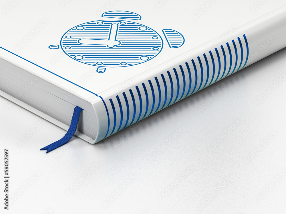 Time concept: closed book, Alarm Clock on white background Time concept: closed book, Alarm Clock on white background