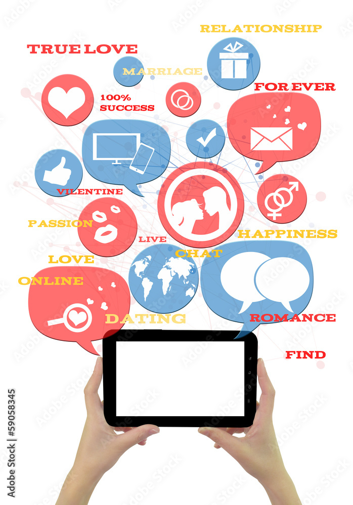 Online dating site template on smartphone with icons Online dating site template on smartphone with icons