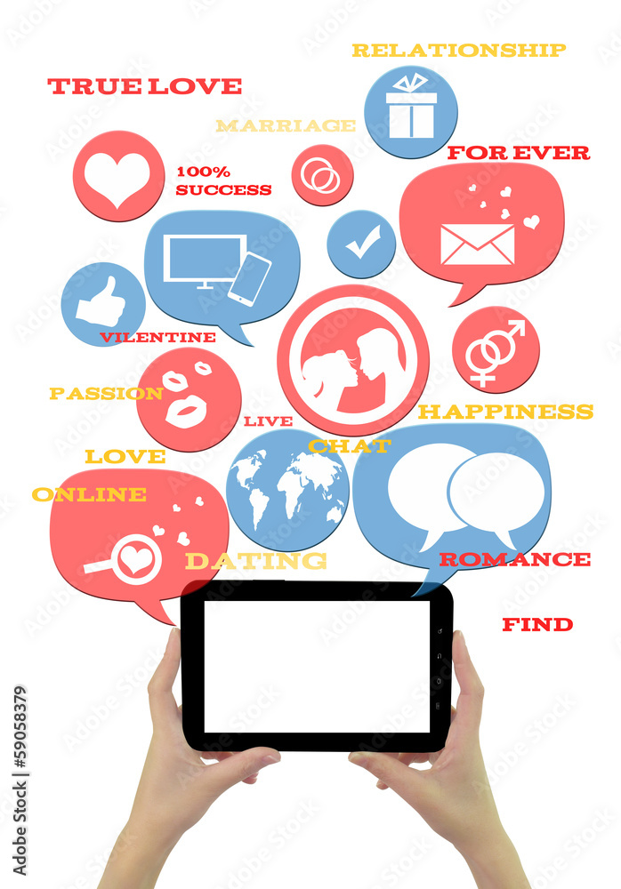 Online dating site template on smartphone with icons Online dating site template on smartphone with icons