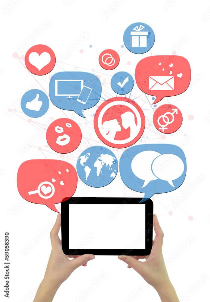 Online dating site template on smartphone with icons Online dating site template on smartphone with icons