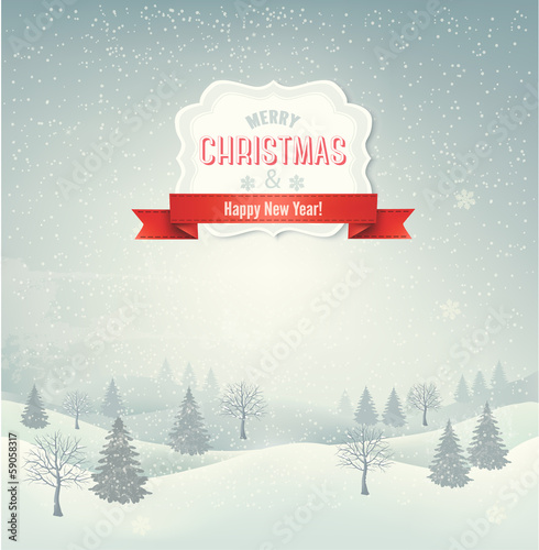 Christmas winter landscape background. Vector.