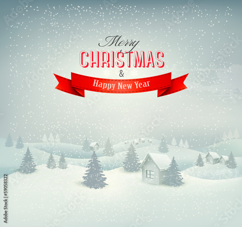 Christmas winter landscape background. Vector.