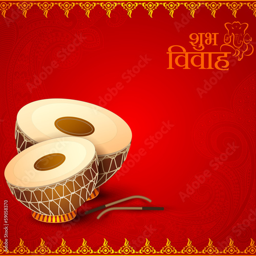 vector illustration of Drum in Indian Wedding Invitation Card