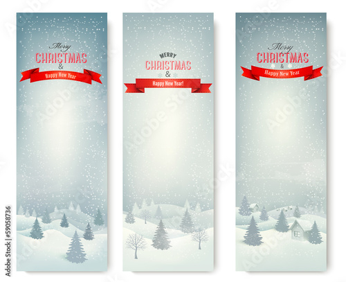 Christmas winter landscape banners. Vector.