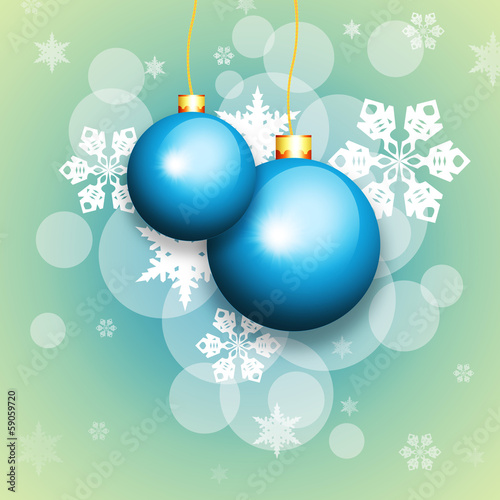 Blue christmas balls and snowflakes