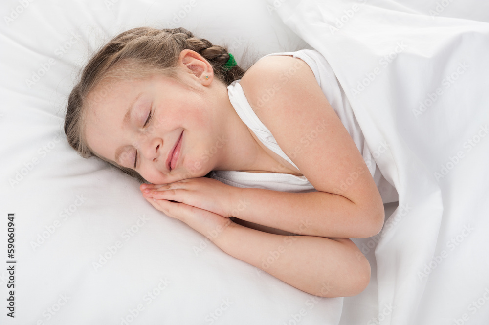 cheerful girl sleep in white bed cheerful girl sleep in white bed