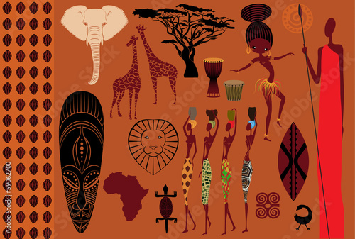 Africa: Icons, Symbols and Seamless Pattern