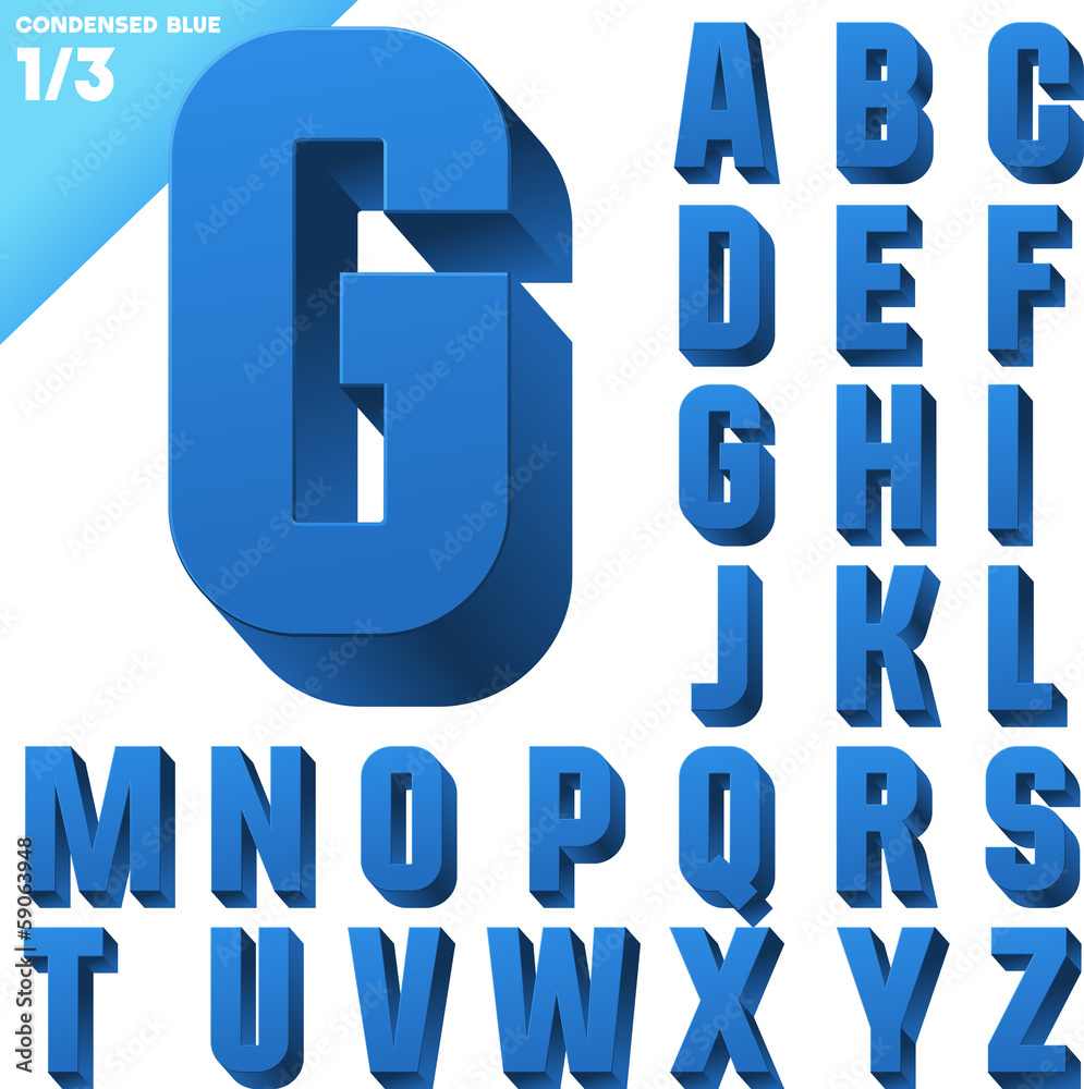 Three-dimensional condensed alphabet. Clear color style Three-dimensional condensed alphabet. Clear color style