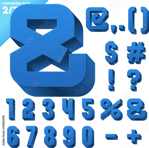 Three-dimensional condensed alphabet. Clear color style