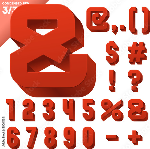 Three-dimensional condensed alphabet. Clear color style