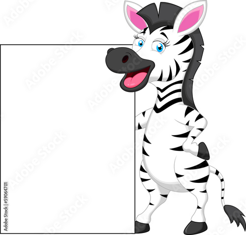 Funny zebra cartoon with blank sign