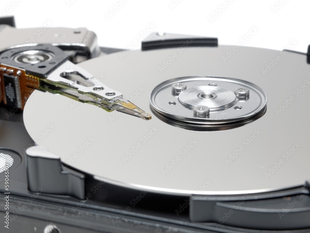 opened hard disk drive - close-up opened hard disk drive - close-up