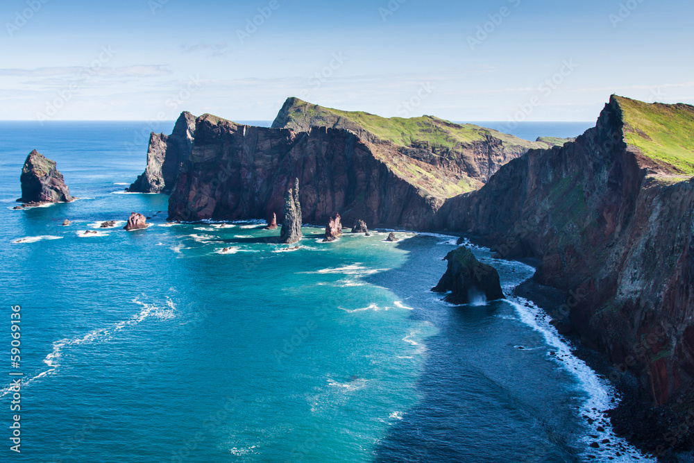 Green field in the north coast of Ponta de Sao Lourenco Madeira