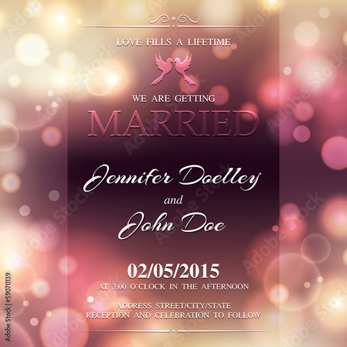 Wedding invitation in bright color.