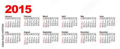 American Calendar 2015 - horizontal