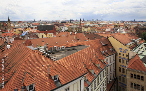 Roofs of houses in the historic center of Prague.