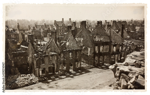 Canvas Print photo ancienne, ville bombardée, guerre mondiale