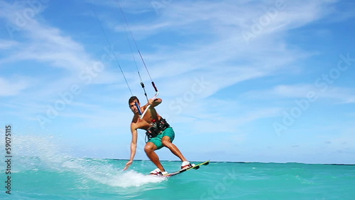 Man Kite Surfing, slow motion extreme summer sport hd.